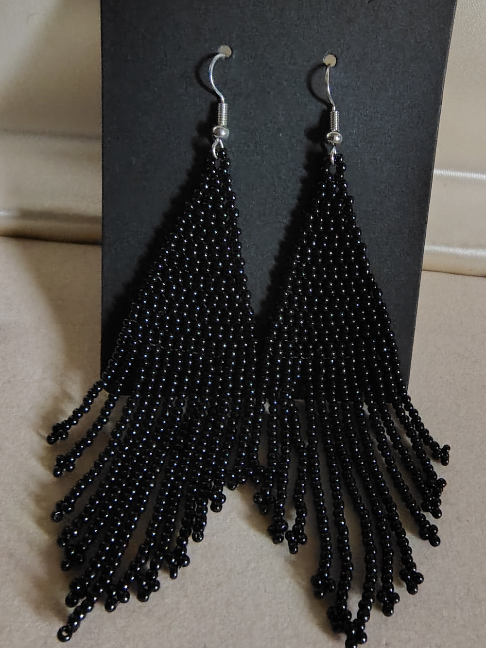 🚨 NEW Handmade Long Black Beaded Fringe Earrings - Boho Statement Dangles 🚨